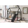 Okak Twin over Twin Metal House Bunk Bed with Slide and Built-in Ladder Low Loft Bunk Bed with Safety Guardrail for Kids Teens, Easy Assemble, Black - 2 of 4