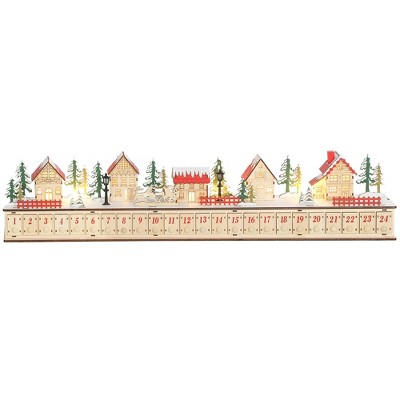 Whisen Christmas Advent Calendar with 24 Countdown Drawers and LED Lights, Wooden Advent Calendar House