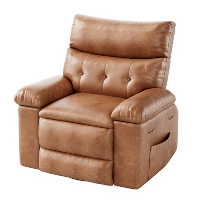 Recliner Chair for Adults, PU Leather Electric Rocker Recliner, 270 Degree Swivel Chair with Side Pocket, Modern Massage Sofa for Living Room Bedroom