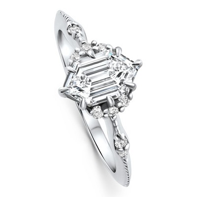 Pompeii3 Certified 1 1/3Ct Elongated Hexagon Diamond Engagement Ring 14k Gold Lab Created