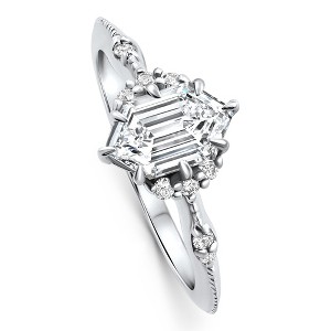 Pompeii3 Certified 1 1/3Ct Elongated Hexagon Diamond Engagement Ring 14k Gold Lab Created - 1 of 2