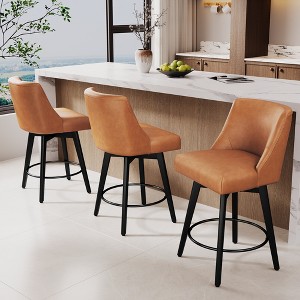 Dyonery 26" Swivel Counter Height Bar Stools with Backrests, Upholstered Seats & Wood Legs for Kitchen Island - 1 of 4