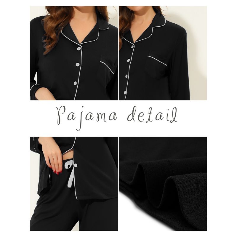 cheibear Women's Long Sleeves Pants Button Down Lounge Pajamas Set, 4 of 6