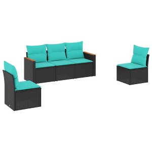vidaXL 5-Piece Patio Sofa Set - Outdoor Modular Black PE Rattan Furniture with Cushions for Garden, Terrace, or Deck - 1 of 4