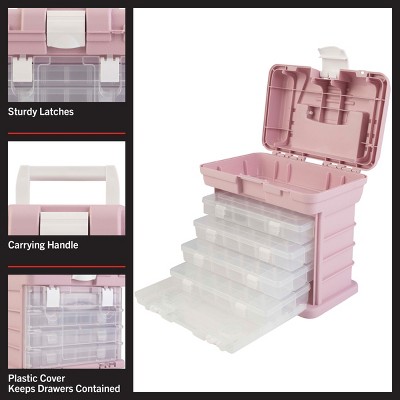 thumbnail image 2 of Stalwart Rack-Style Tool Box With 4 Removable Organizers – 18 Compartments Each, Pink Storage For Tools & Crafts 2 of 14