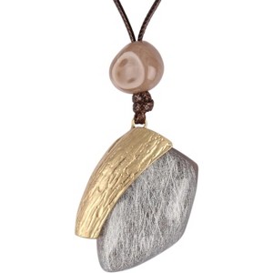 Leather and Wood Necklace Chunky Circle Pendant Boho Jewelry for Women - 1 of 4