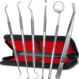 YEVYO 6 Pcs Teeth Picking Tools Teeth Cleaning Kit - Dental Tools with Dental Pick, Tartar Scraper, Plaque Remover, Mirror, Tweezers for Home Use - 1 of 4