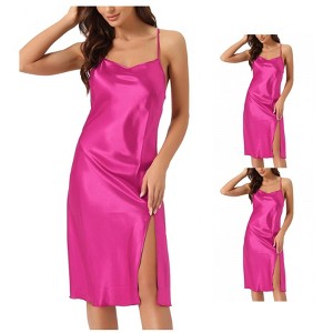 INSPIRE CHIC Womens 2 Pack Satin Nightdress Slit Nightgown Sleeveless Backless Silky Midi Sleepwear - 1 of 4