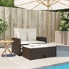 vidaXL Patio Sofa with Cushions - Brown Poly Rattan 2-Seater Outdoor Bench/Bed with Storage and Footstool - 3 of 4