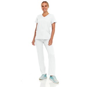 Hey Collection Women Scrubs Set 4-Way Stretch Mock Neck Top with Straight Leg Scrub Pants with Four Pockets - 1 of 4
