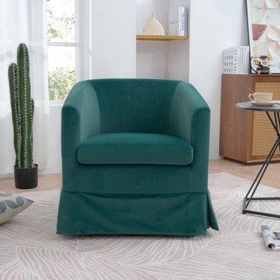 TOAOTBNBO Wide Swivel Single Sofa Chair with Soft Cushion, Modern Reclining Armchair for Balcony Velvet Fabric Lounge Chair for Reading, Green