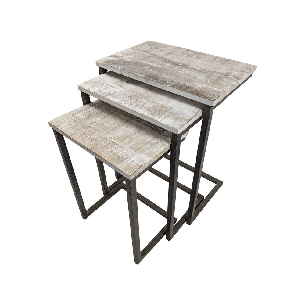 Photos - Dining Table Addison Nesting Table Set Natural Driftwood/Aged Iron - Carolina Chair & T