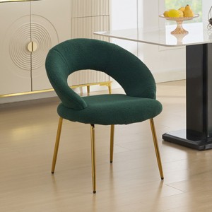Teddy Fabric Dining Chair with Curved Open Back and Gold Metal Legs,Modern Upholstered Accent Chair for Kitchen or Dining Room-Baofuwish - 1 of 4