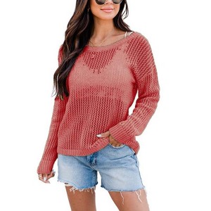 Women's Crochet Tops Long Sleeve Hollow Out Beach Summer Sweater Boho Knit Coverup - 1 of 1