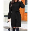 Women's  Knit Sweater Bodycon Dress Long Sleeve O Neck Midi Dress with Belt - 2 of 4