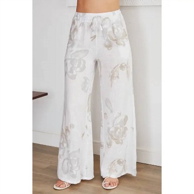 Women's Pansy Floral Drawstring Linen Pants - Venti6
