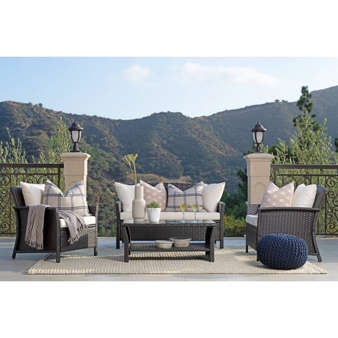 Malibu 4pc Outdoor Curved Wicker Sofa Set Brown White Coaster Target - Mountain Back Wicker Patio Furniture Set 4 Piece