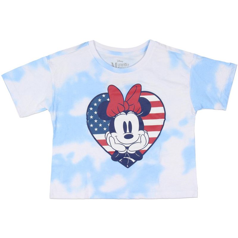 Disney Girls' Minnie Mouse American Flag Heart Tie-Dye Cropped Kids T-Shirt, 1 of 5