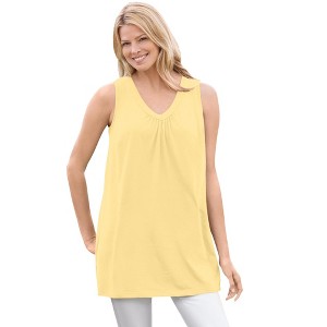 Woman Within Plus Size Perfect Sleeveless Shirred V-Neck Tunic - 1 of 4