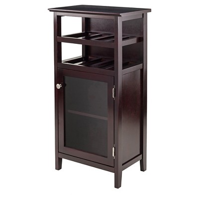 Espresso Transitional 19'' Wine Cabinet with Glass Door & Metal Pulls
