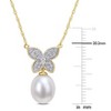 EVERLY JEWELRY | 10K Yellow Gold 9-10mm Cultured Freshwater Pearl and 1/8ct TDW Diamond Butterfly Drop Pendant with Chain - 17 inch - 4 of 4