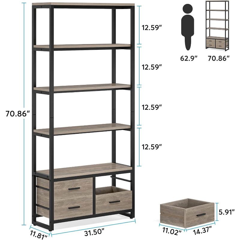 Tribesigns 70.9" Tall 5-Tier 4 Drawers Etagere Bookcase, 3 of 8