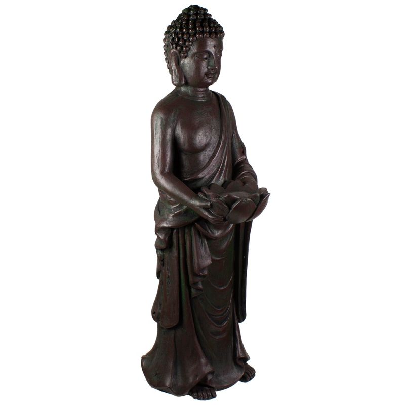 Northlight 19.5" Gray Standing Buddha with Lotus Outdoor Garden Statue, 3 of 6