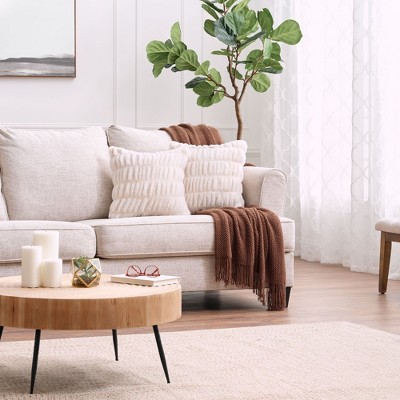 White Ridged Faux Fur Euro Pillow Covers Set