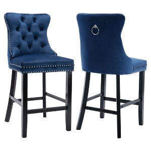 QingMoon Velvet Upholstered Barstools, Button Tufted Counter Chairs Set of 2 with Nailhead Trim and Wooden Legs for Kitchen, Cafe, Pub - 1 of 4