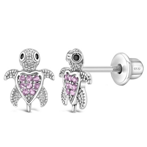 925 Sterling Silver Pink CZ Star Earrings Safety Screw Back Baby Girl Toddlers