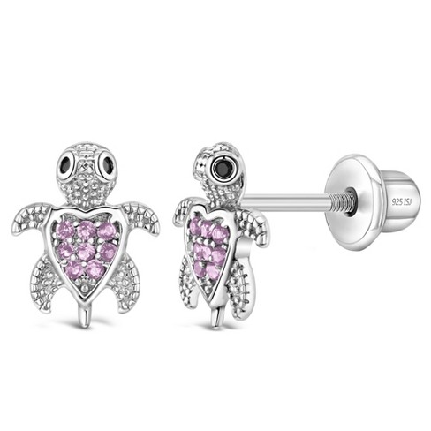 Girl's Solitaire Heart Push Back Sterling Silver Earrings - In Season  Jewelry : Target