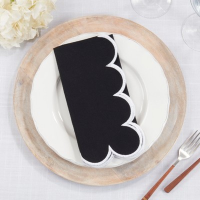 Black Cotton Scalloped Hem Napkin Set of 4, 20"