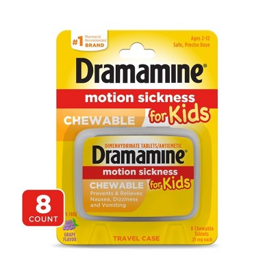 Dramamine Chewable Motion Sickness Relief for Kids - Grape Flavored -  8ct