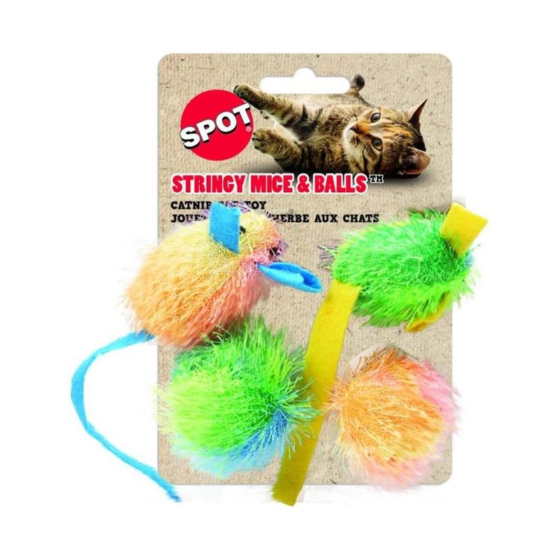 Spot Spotnips Stringy Mice & Balls Catnip Toy - 4 Pack, 1 of 5