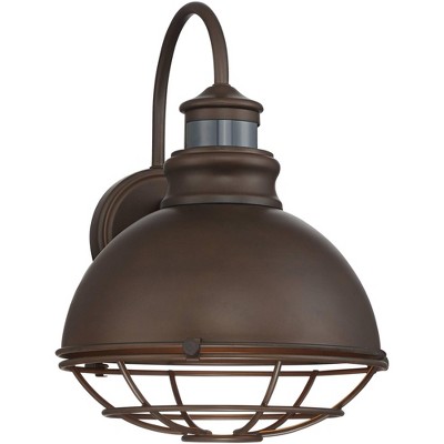 John Timberland Industrial Outdoor Wall Light Fixture Urban Barn Oiled Bronze 14" Round Cage Motion Security Sensor for House Porch Patio