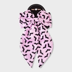 Halloween Bat Print Hair Bow Clip - Pink - 1 of 3