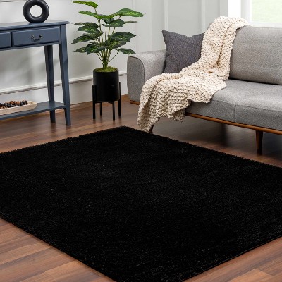 Hauteloom Heavenly Solid Black Plush Rug