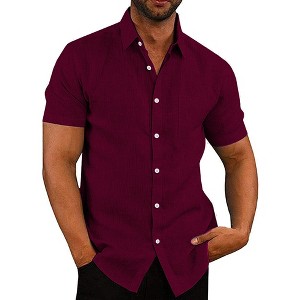 COOFANDY Men's Casual Button Down Shirts Short Sleeve Linen Shirts Summer Beach Dress Shirt - 1 of 4