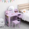 Girl Vanity with Lights,Kid Vanity Table and Chair Set for Princess,Toddler Makeup Vanity Desk with Open Bookshelf,Storage Cabinet&Side Shelves - 2 of 4