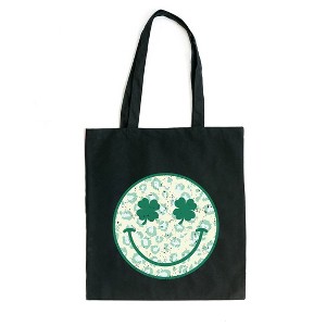 City Creek Prints Clover Leopard Smiley Face Canvas Tote Bag - 15x16 - Black - 1 of 2