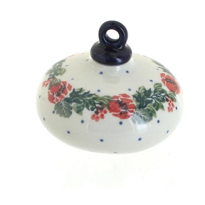 Blue Rose Polish Pottery Holiday Flower Flat Christmas Ornament