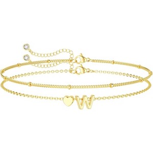 Dainty Initial Heart Gold Bracelets for Women Trendy, 14K Real Gold Letter Charm Bracelet Jewelry - 1 of 4