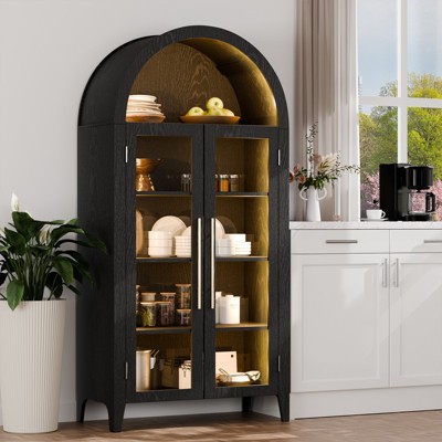 GlasFlength Decorative Storage Cabinets Modern Chic Organizer for Stylish Living Room Spaces, Black,30.71”*15.75”*70.87"