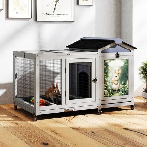 Bencmate Pet Crates and Houses Wood Rabbit Hutch Casters Removable Tray Weatherproof for Outdoor and Indoor, Gray, 38.6"*23"*27.2" - 1 of 4
