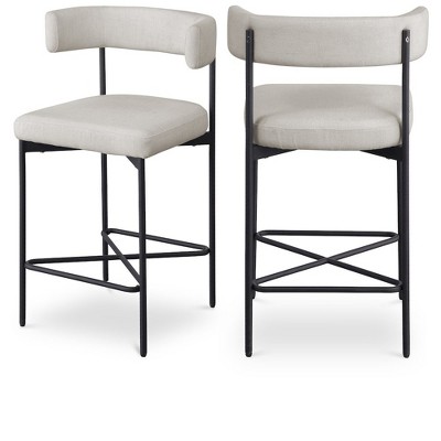 Meridian Furniture,Rivage Beige Durable Linen Textured Fabric Stool, Set of 2
