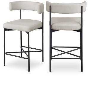 Meridian Furniture,Rivage Beige Durable Linen Textured Fabric Stool, Set of 2 - 1 of 4
