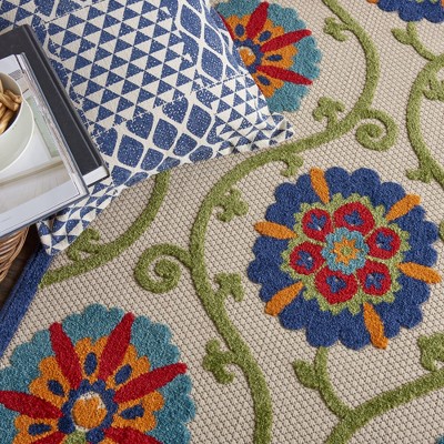 Bright Blooms Multicolor Floral 4' x 6' Reversible Outdoor Rug