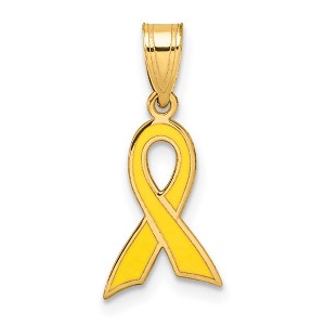 Black Bow Jewelry 14k Yellow Gold & Yellow Enameled Awareness Ribbon Pendant, 10mm - 1 of 4