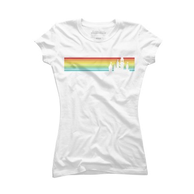 Junior's Design By Humans Castle Silhouette Amongst a Rainbow Stripe By T-Shirt