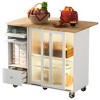 Kitchen Island with Drop Leaf, Kitchen Cart On Wheels, Large Kitchen Island Cart with Led Light, 2 Fluted Glass Doors - 2 of 4